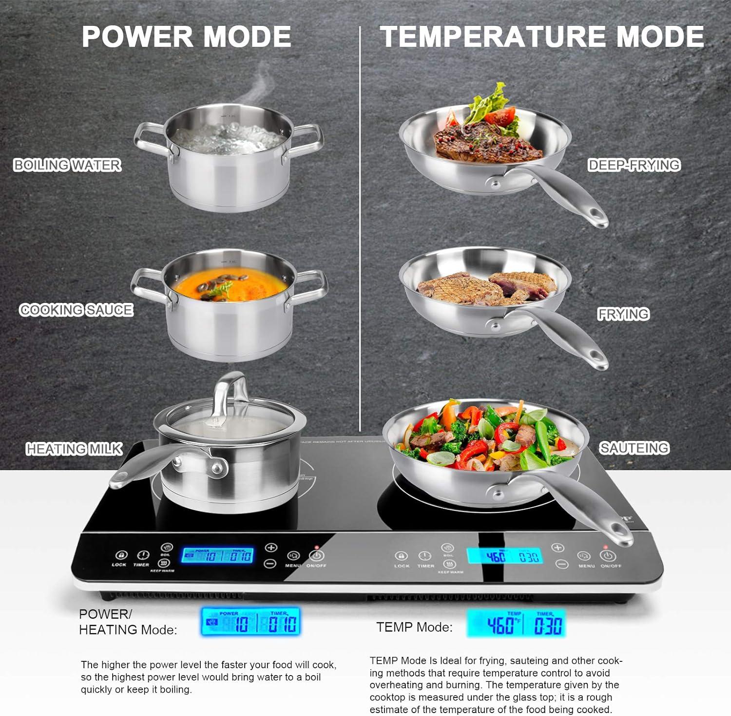 Duxtop LCD Portable Double Induction Cooktop, 1800W Electric Countertop Burner, 9620LS/BT-350DZ
