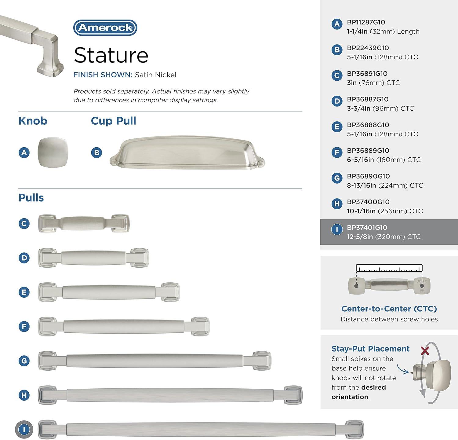 Amerock Stature 12-5/8 inch (320mm) Center-to-Center Satin Nickel Cabinet Pull