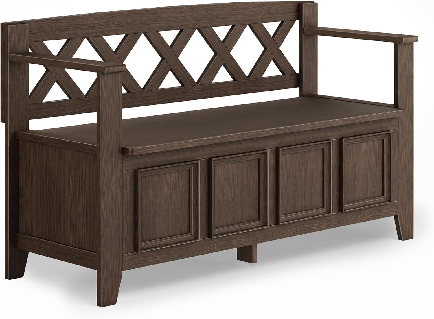 Simpli Home Amherst Solid Wood 48 inch Wide Transitional Entryway Storage Bench in Farmhouse Brown