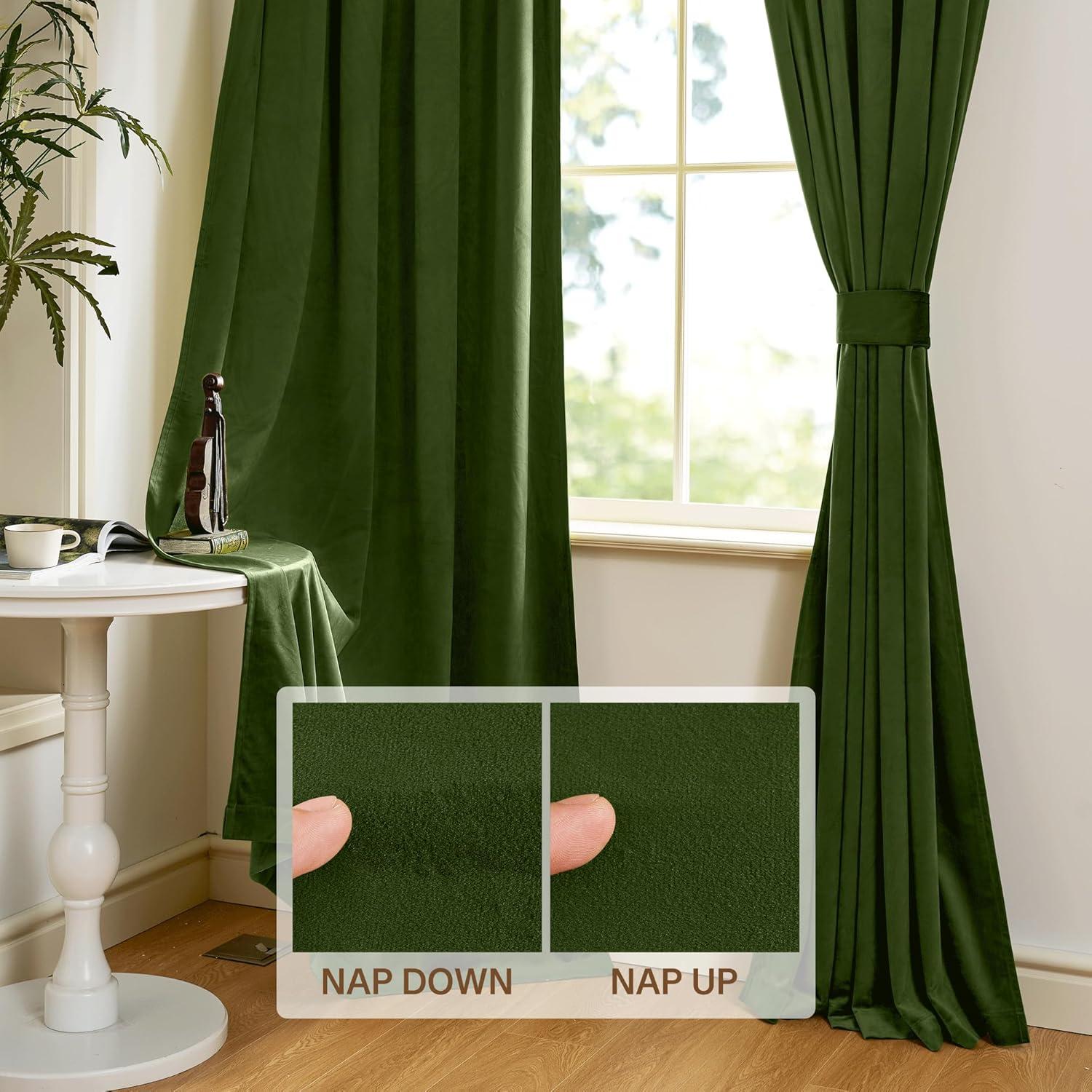 StangH Moss Green Curtains for Living Room, Super Soft Luxury Velvet Room Darkening Drapes 102 inches Long Christmas Holiday Home Decor for Bedroom/Laundry, W52 x L102, 2 Panels