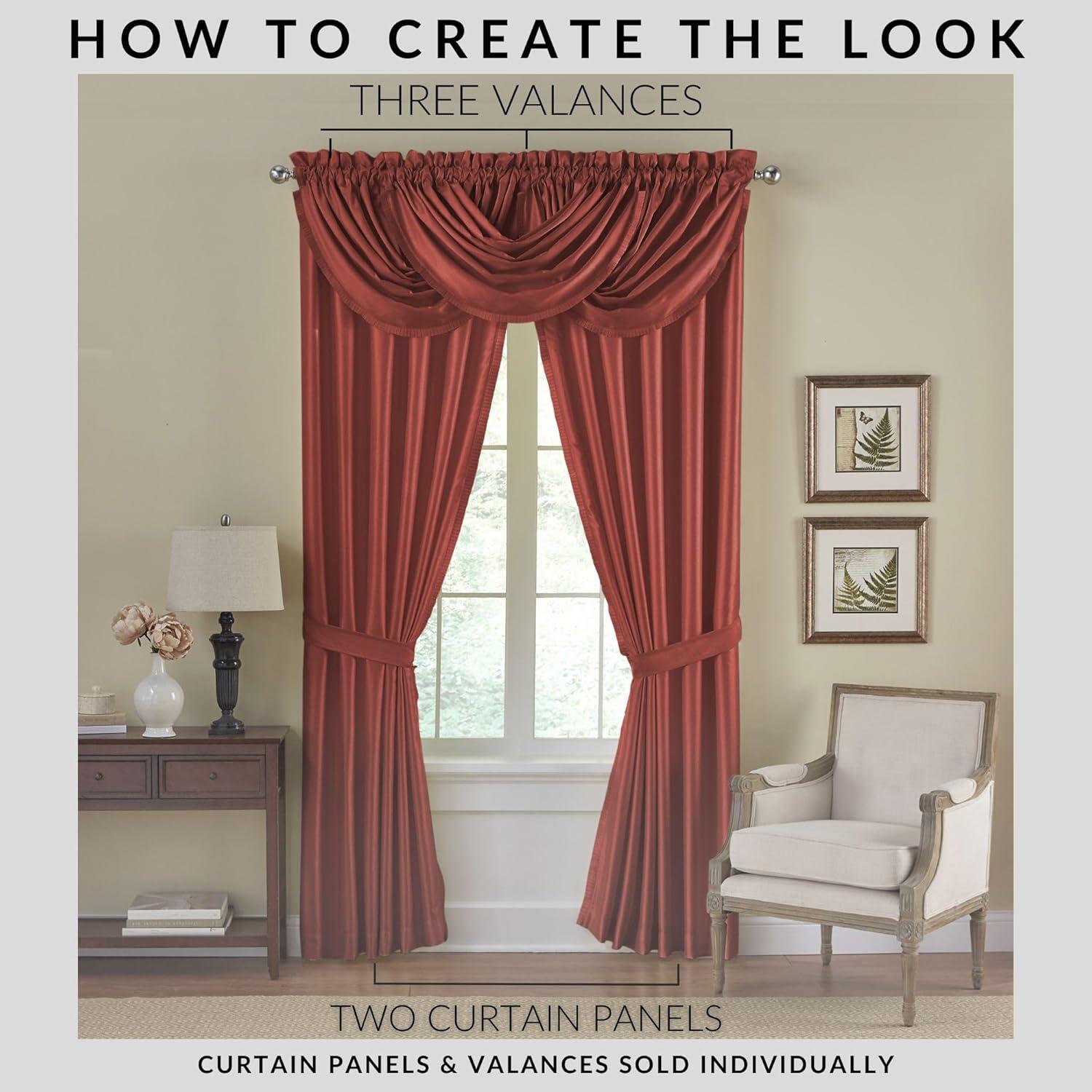 Versailles Faux Silk Room Darkening Single Window Curtain Panel - 52" x 108" - Rouge Red - Elrene Home Fashions