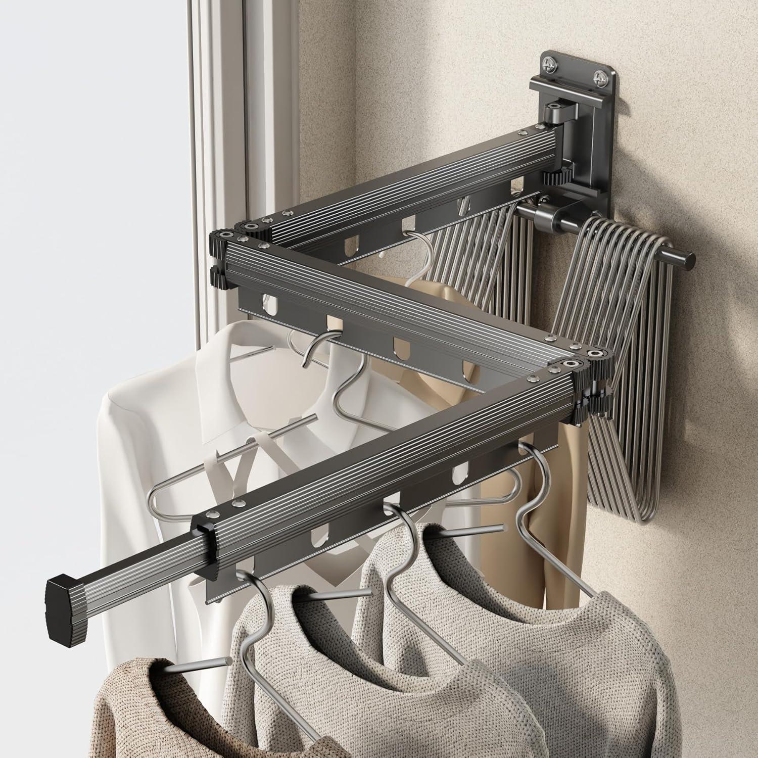 Matte Gray Aluminum Wall-Mounted Foldable Drying Rack