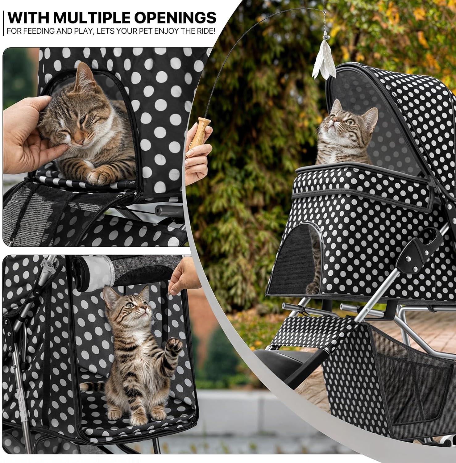 Pet Stroller Dog Cat Stroller Foldable Stroller With Adjustable Canopy