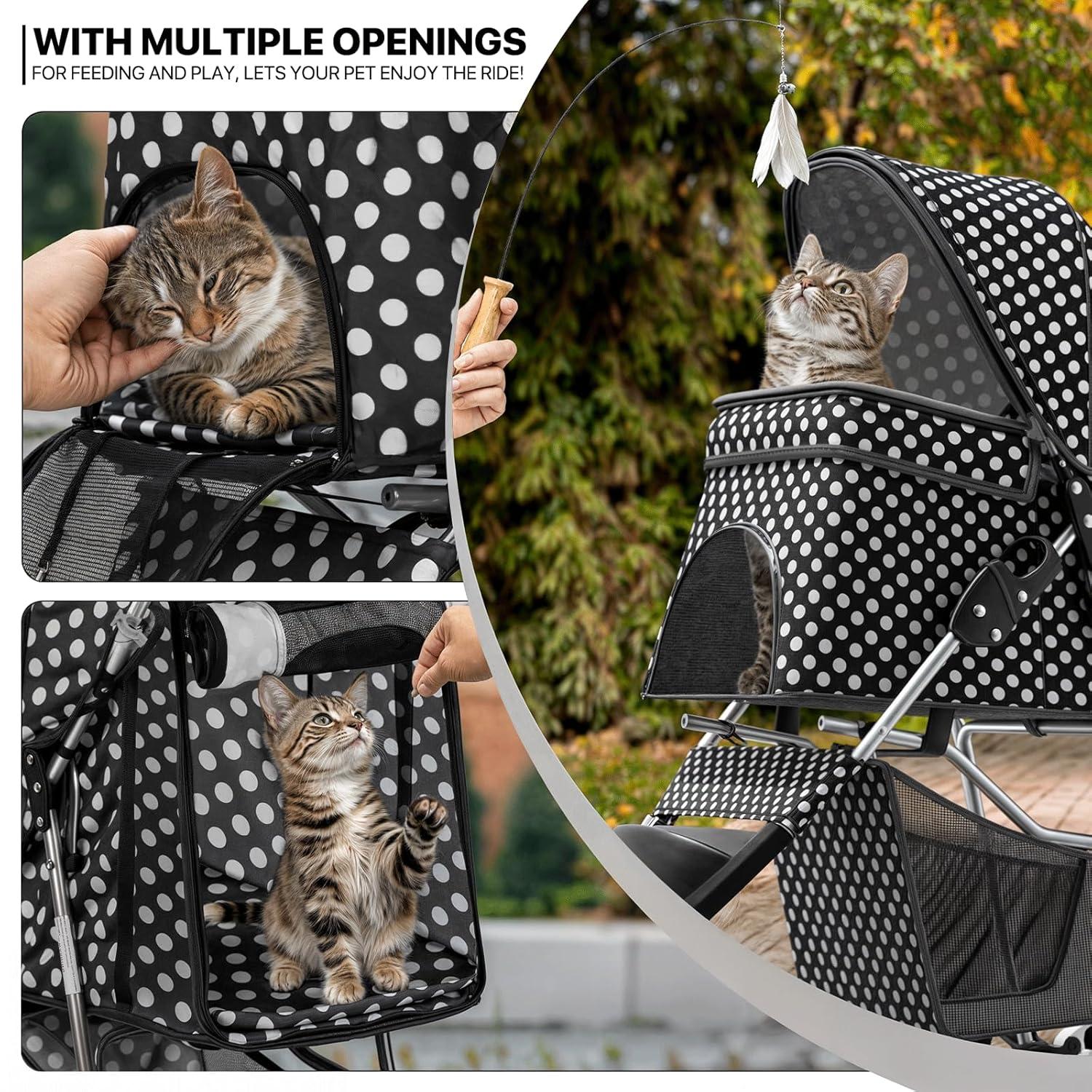 Magshion Foldable Pet Dog and Cat Stroller with Adjustable Canopy Storage Basket and Cup Holder for Small and Medium Pets