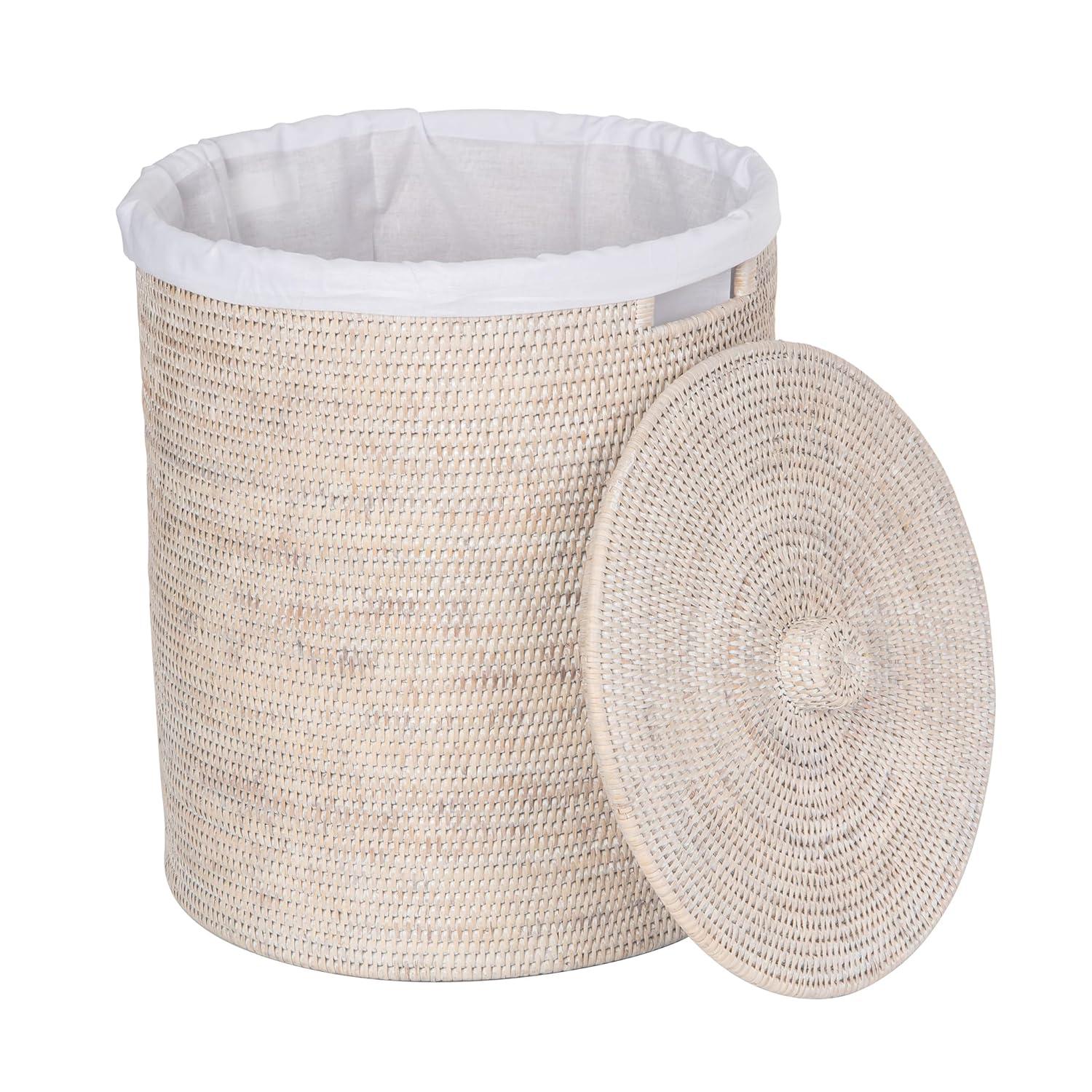La Jolla Round Wicker Hamper with Lid and Liner