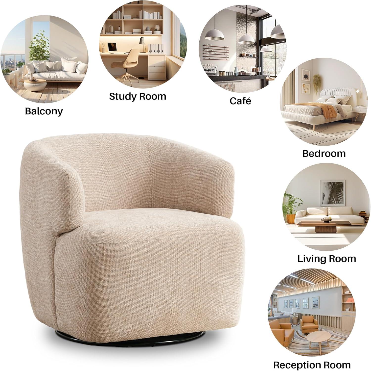 Soft Boucle Upholstered Swivel Accent Barrel Chair Wide Seat Round Single Sofa Chair 360 Swivel