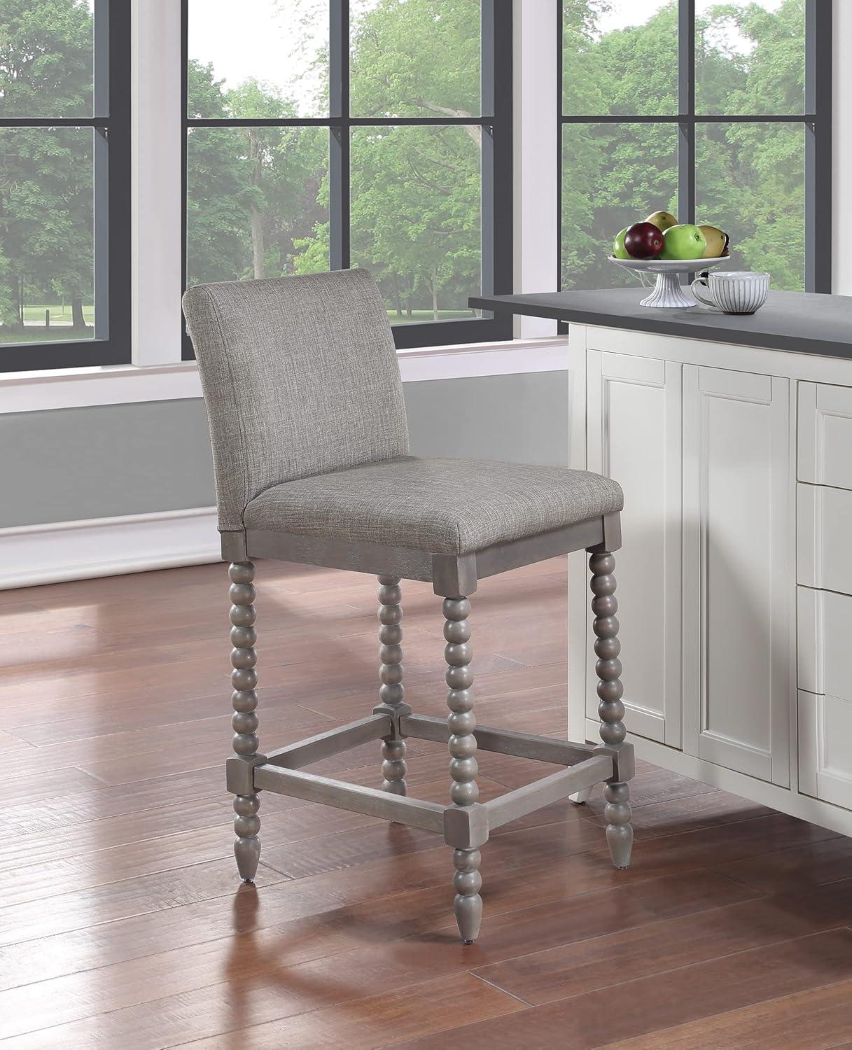 Dove Gray Farmhouse 26" Solid Wood Spindle Counter Stool with Leather Seat