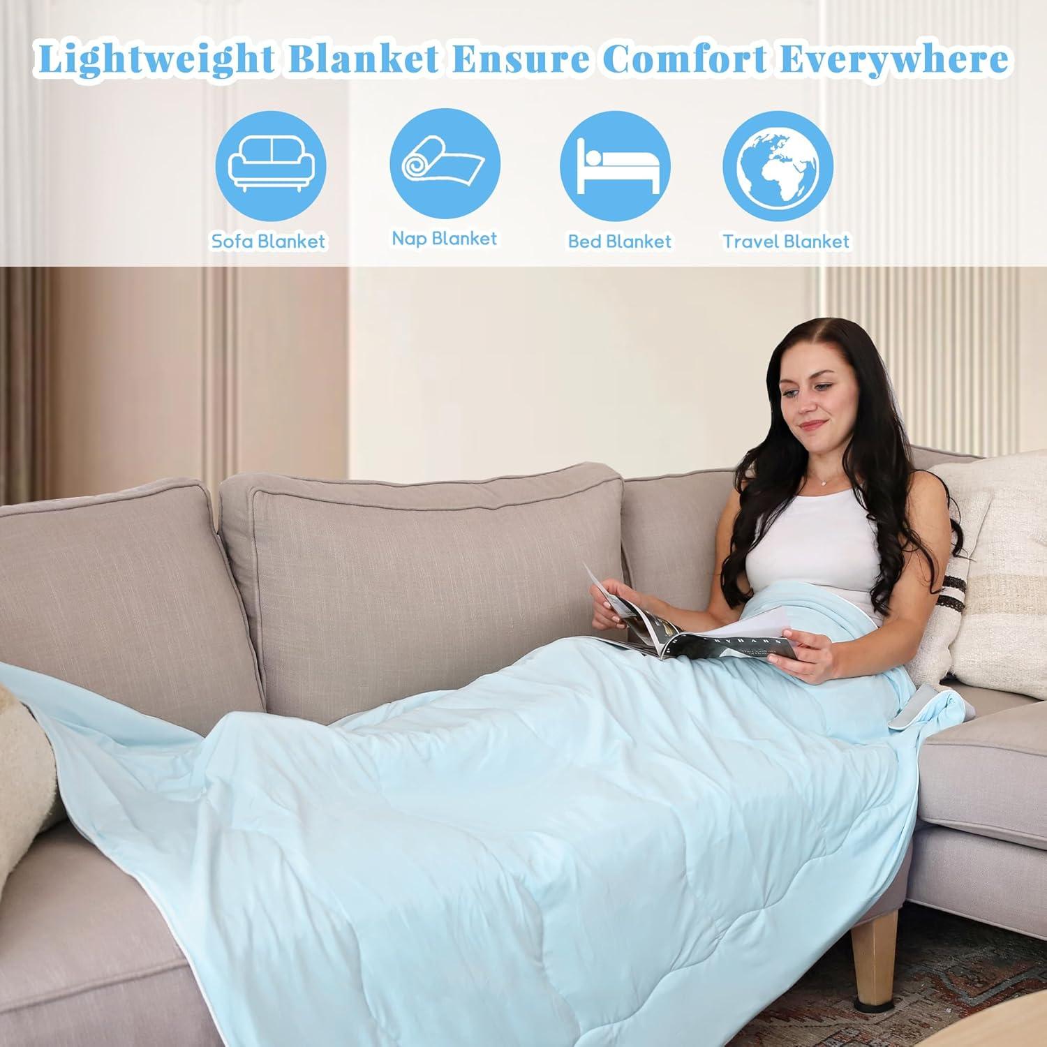 Catalonia Reversible Cooling Blanket, Lightweight Summer Comforter for Hot Sleepers, Silky Soft Summer Duvet Throw Size, 50 x 60 inches, Soft Breathable