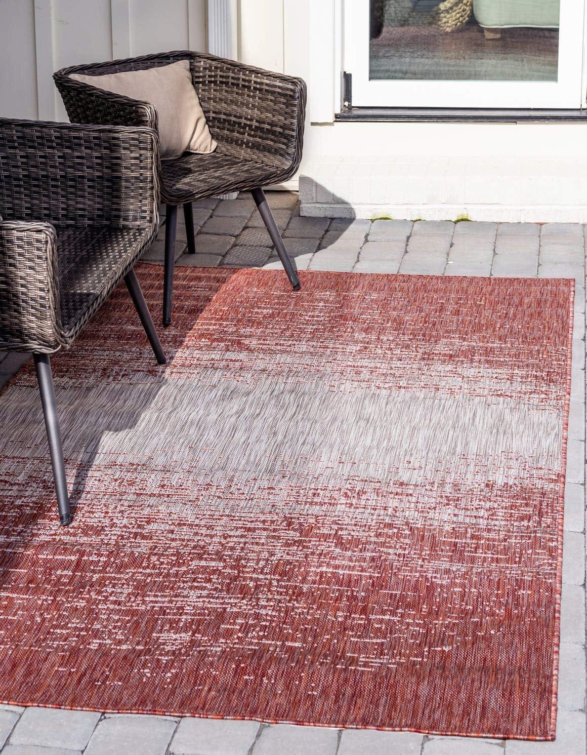 Rust Red & Gray Abstract Outdoor Rug 5'1" x 8' - Stain-Resistant and Pet-Friendly