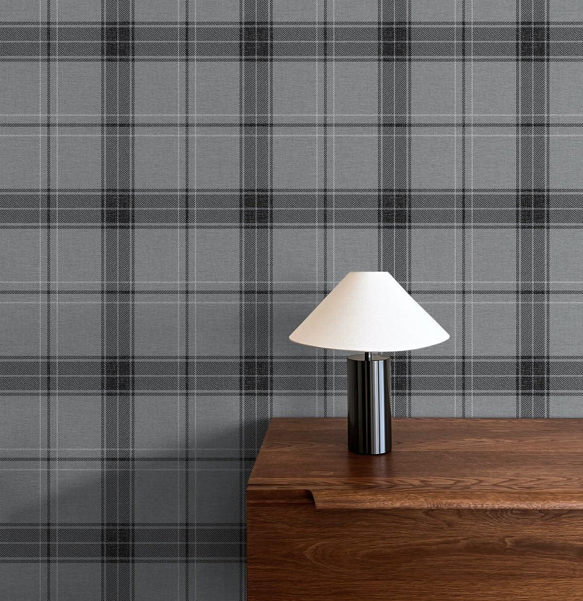 Greyscale Plaid Self-Adhesive Vinyl Wallpaper Roll