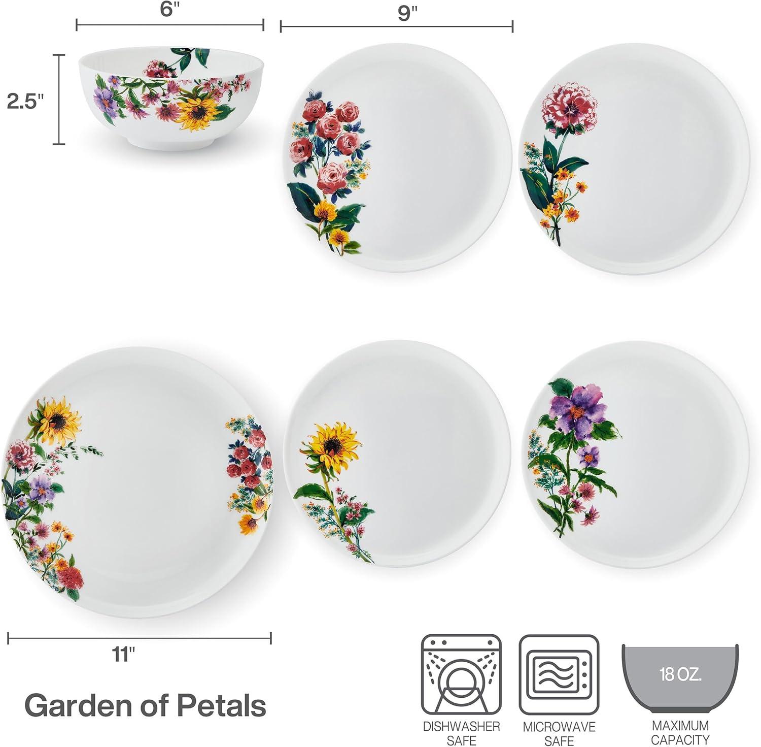 Garden of Petals Floral Porcelain 12-Piece Dinnerware Set, Service for 4