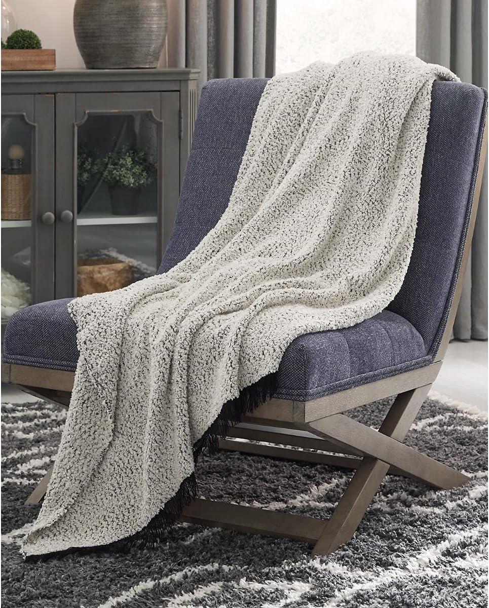 Leonita Black and White Chenille Throw Blanket with Fringe