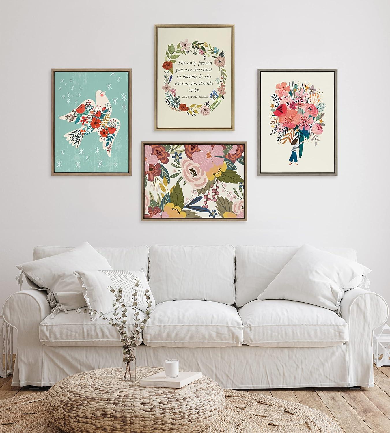 Kate and Laurel Sylvie Softly Framed Canvas Wall Art by Mia Charro, 18x24 White, Modern Fun Abstract Colorful Botanical Flower Art for Wall