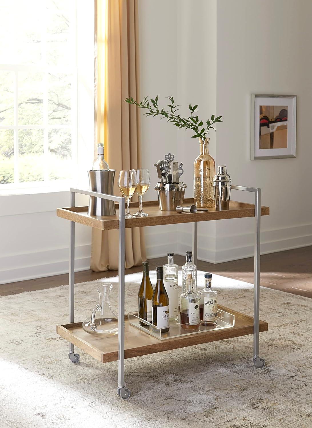 Gensler Solid Wood Warm Mango 2 Shelf Bar Cart