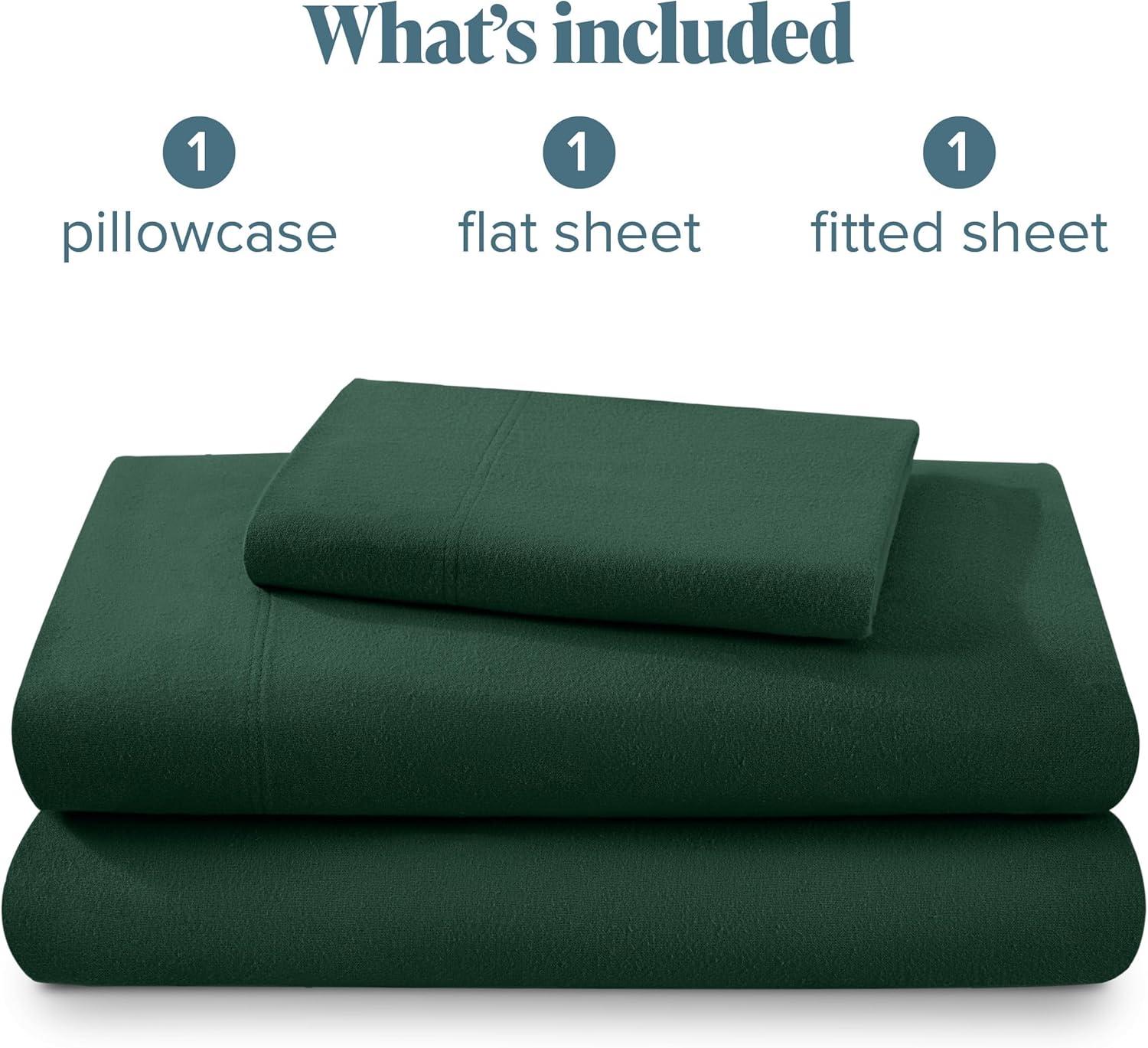 Forest Green Cotton Flannel Twin Sheet Set by Bare Home