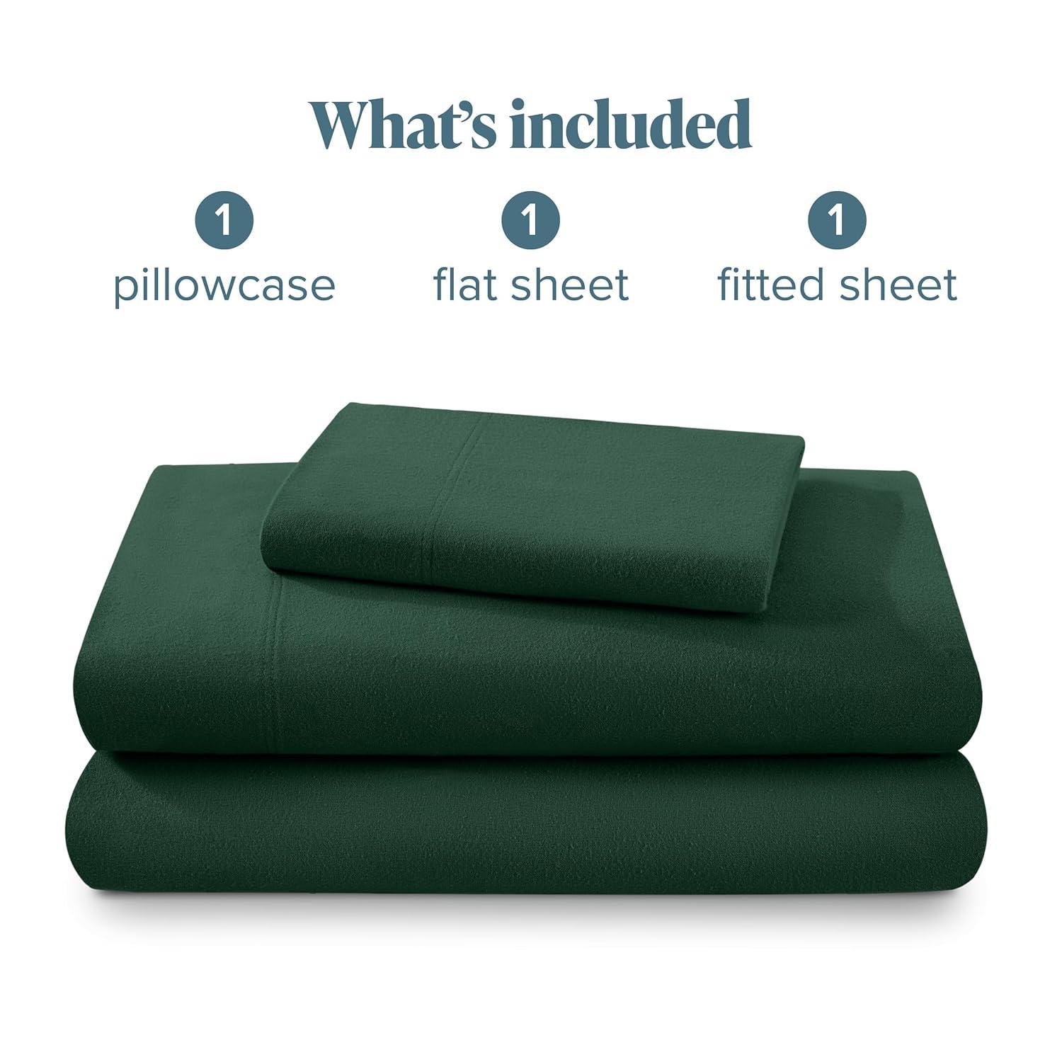 Forest Green Cotton Flannel Twin Sheet Set by Bare Home