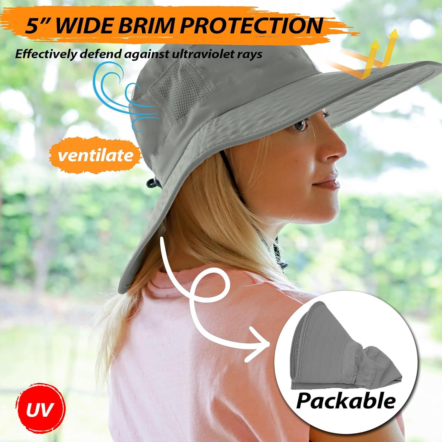 Solaris Unisex Wide Brim UV Sun Protection Hat for Adults, Suit for Outdoor Garden Hiking Safari Beach Travel, Gray