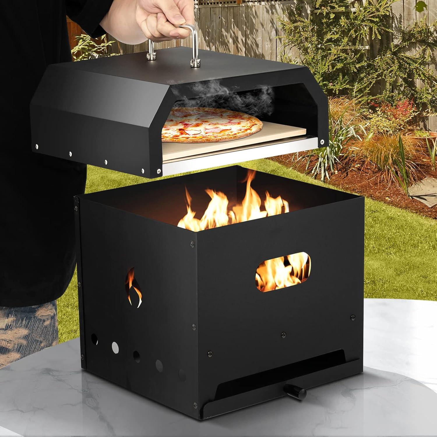 Portable Black Wood-Fired Outdoor Pizza Oven with Accessories