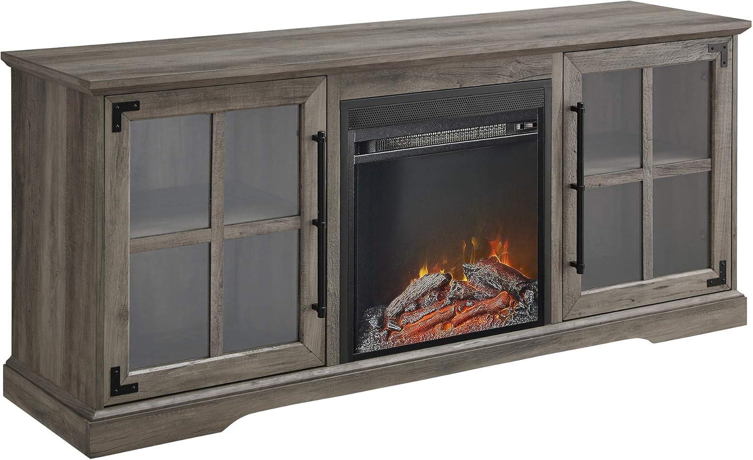 Gray Wash 60" Electric Fireplace TV Console with Cabinets