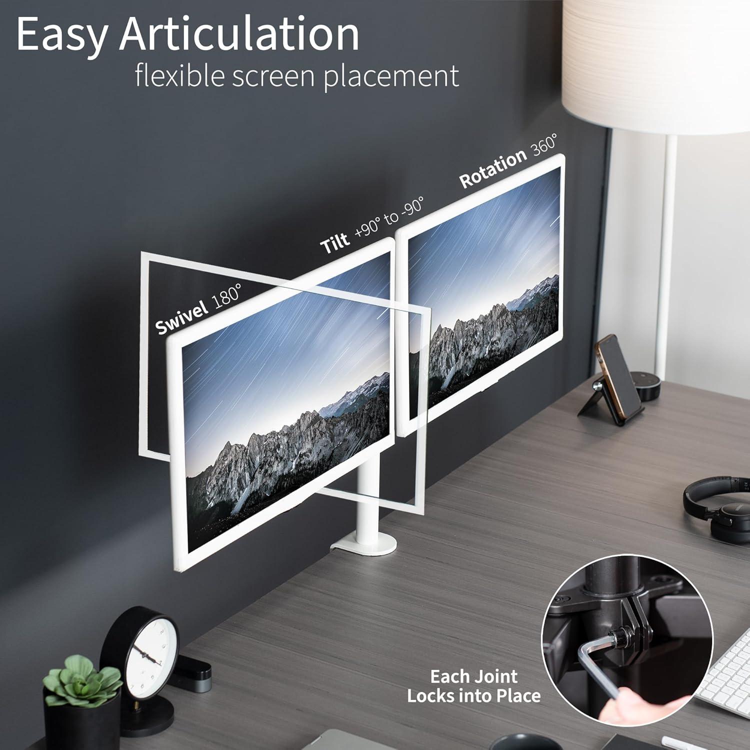 VIVO White Dual Monitor Desk Mount Adjustable Stand, Fits Screens up to 30"