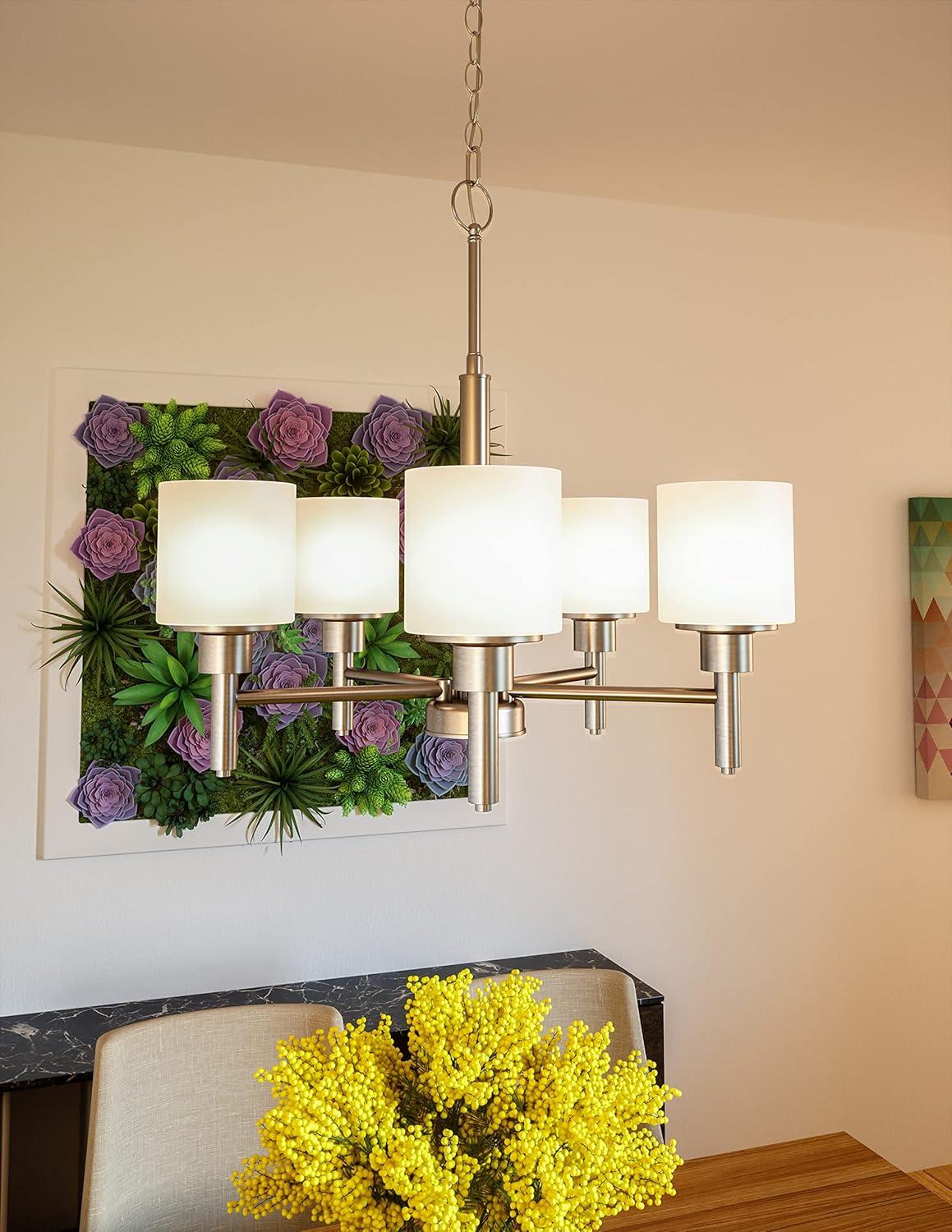 Design House Aubrey 5-Light Indoor Dimmable Chandelier with Frosted Glass, Satin Nickel