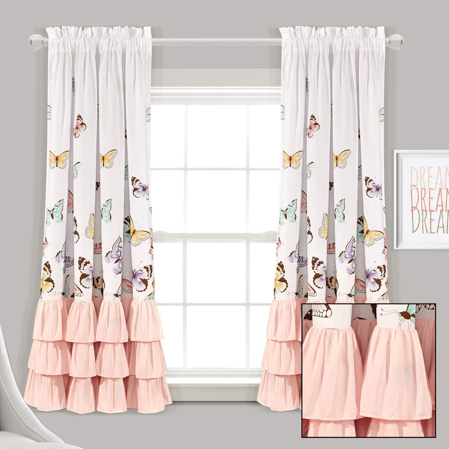 Lush Decor Flutter Butterfly Polyester Semi Sheer Curtain Pair (Set of 2)