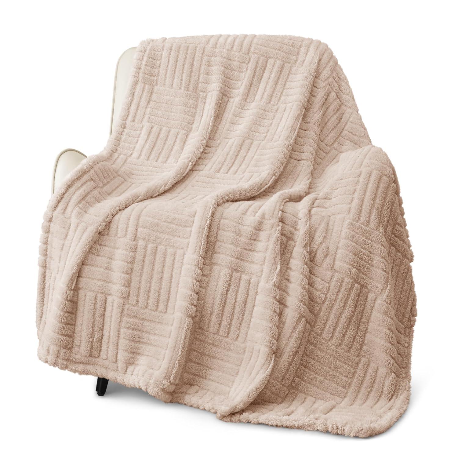 Whale Flotilla Fluffy Fleece Throw Blanket for Couch, Bed, Sofa, Fuzzy Soft Cozy Exquisite Blankets with Decorative Jacquard Pattern for All Season, Warm but Lightweight, 50x60 Inch, Camel