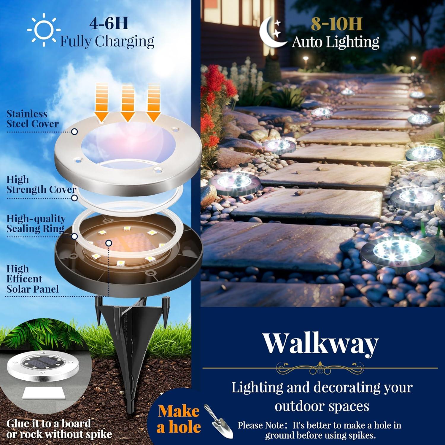 12 Pack Cool White Solar LED Pathway Lights