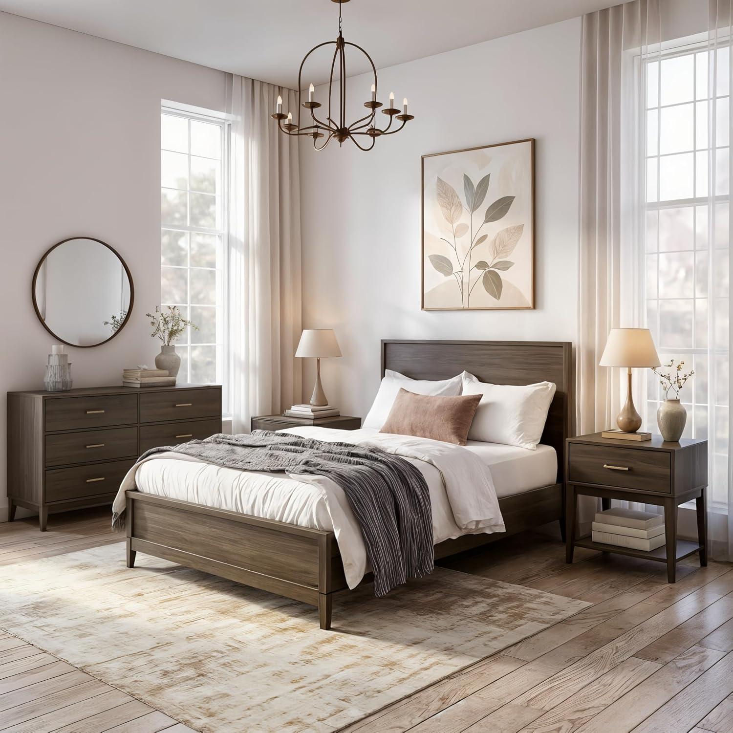 Plank+Beam Solid Wood Contemporary  Full Size Platform Bed, Clay