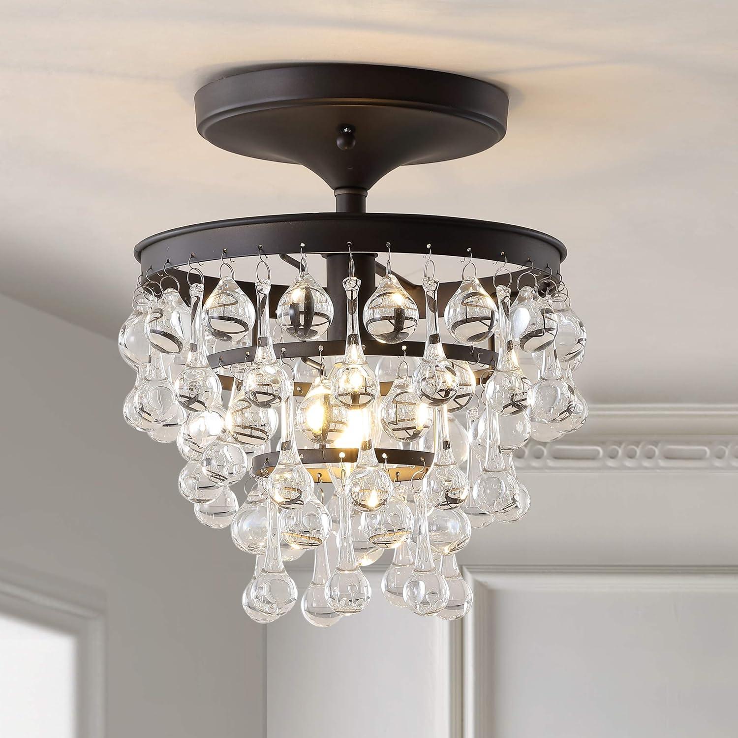 JONATHAN Y Toronto 10" Metal/Crystal LED Flush Mount, Oil Rubbed Bronze