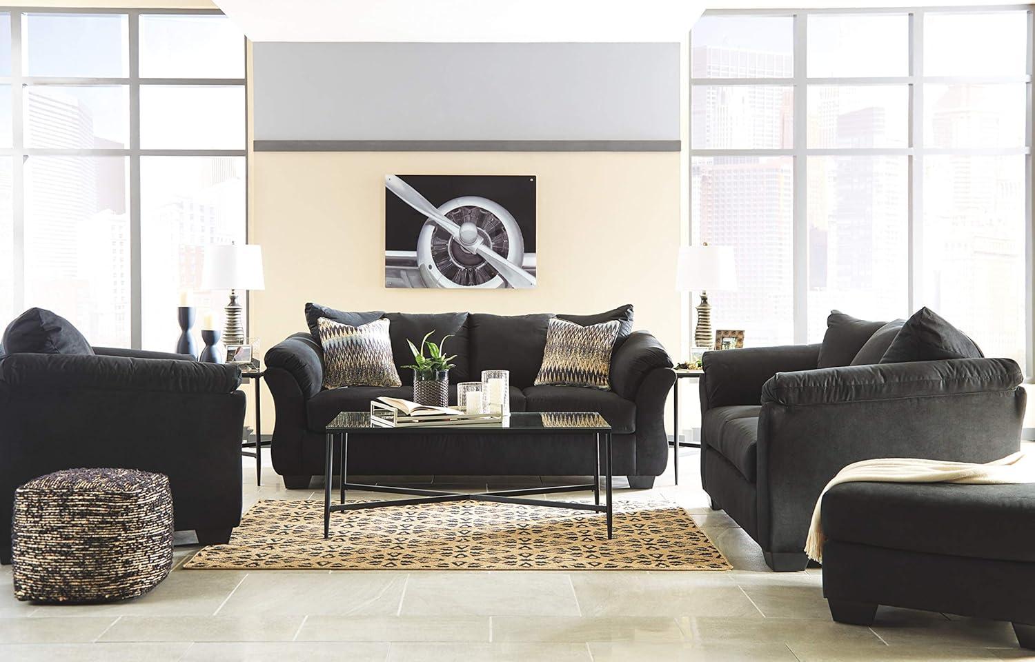 Darcy Black Contemporary Sofa with Pillow Top Armrests