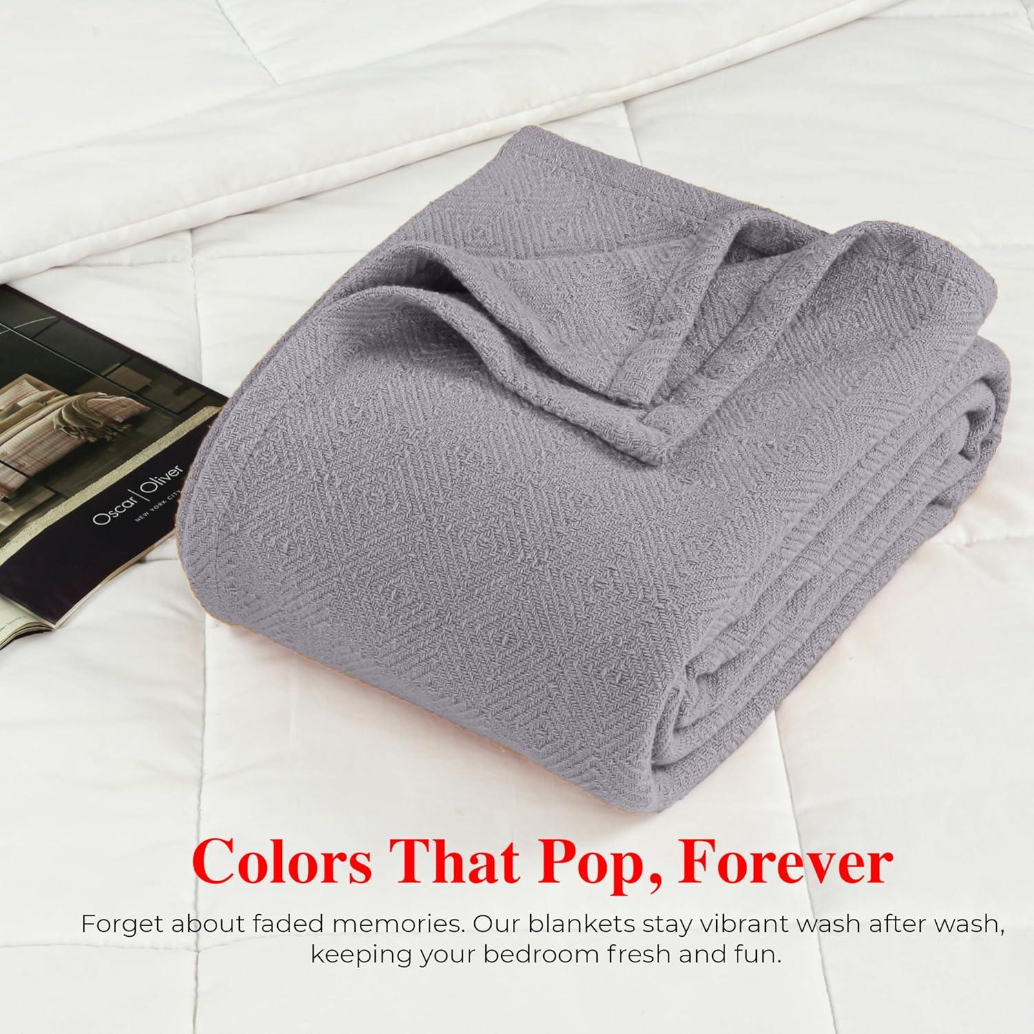 Eurotex Premium Cotton Blankets for Twin Size Bed | All-Season 100% Cotton Twin Blanket for Bed | Diamond Lightweight, Soft & Cozy Fall Thermal Blanket, 350GSM, 66x90 inches | Flint Grey