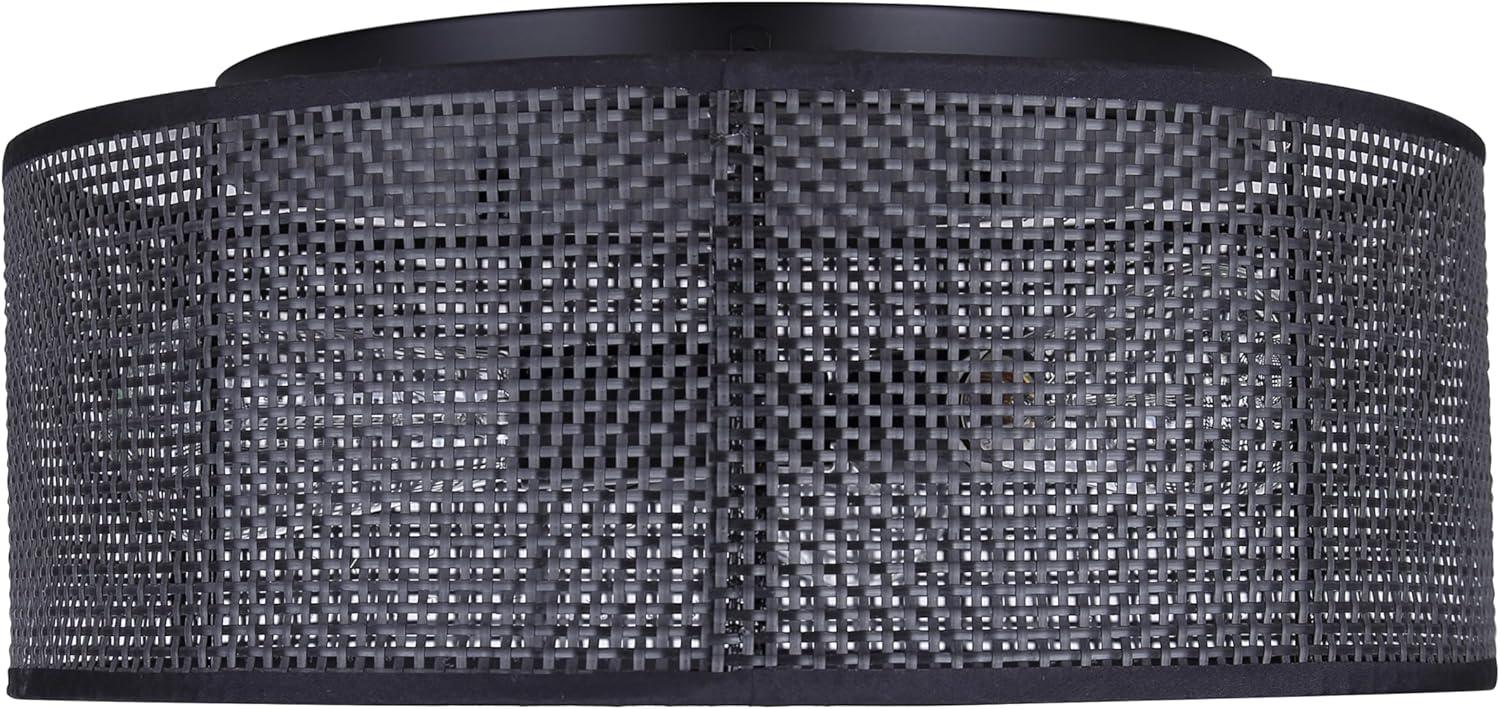 Matte Black Drum Flush Mount with Faux Rattan Shade