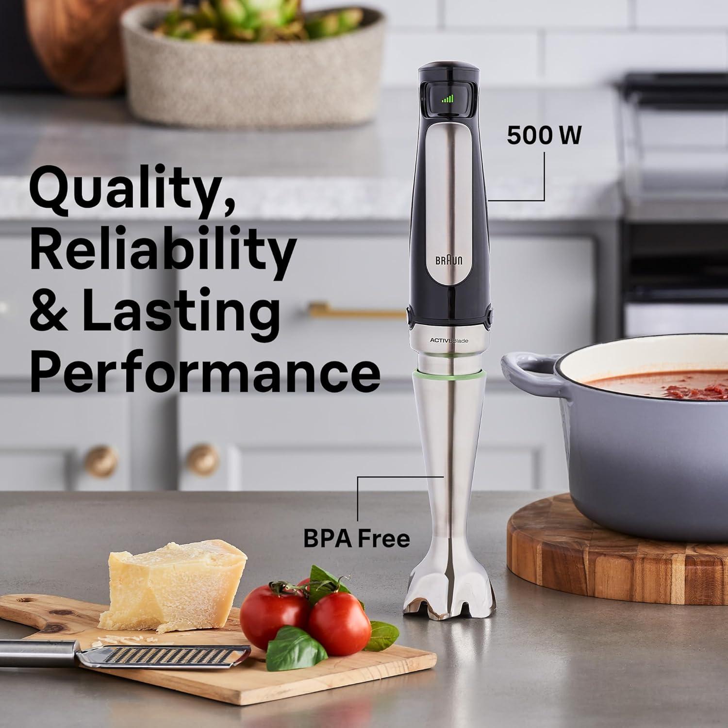 Braun Braun MultiQuick 7 Smart-Speed Hand Blender with 500 Watts of Power, Whisk, Masher, and 6-Cup Food Processor