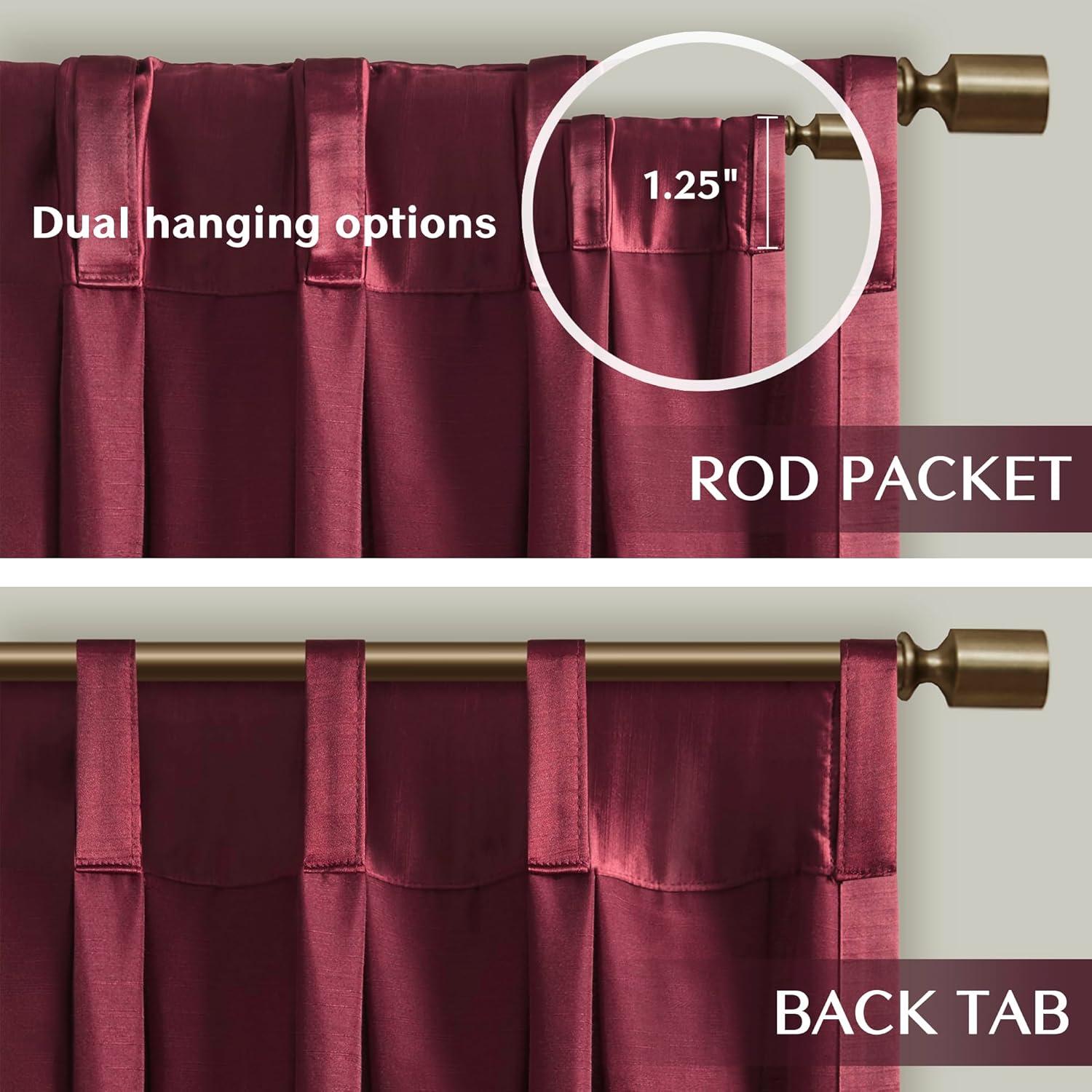 Burgundy Pleated Polyester Light-Filtering Rod Pocket Drapes