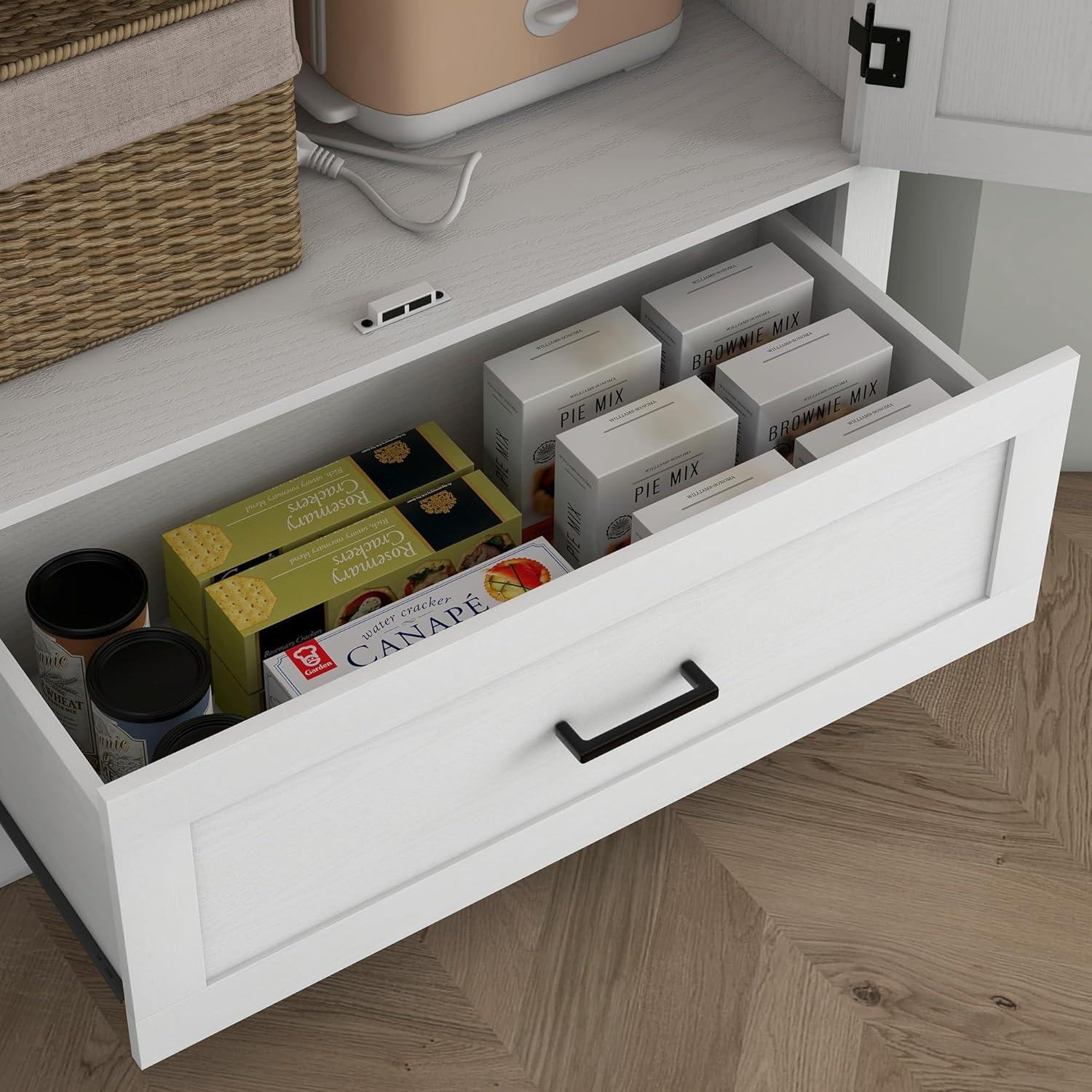 HOMCOM 69" Tall Farmhouse Kitchen Pantry Storage Cabinet with Drawer and Adjustable Shelves, Black