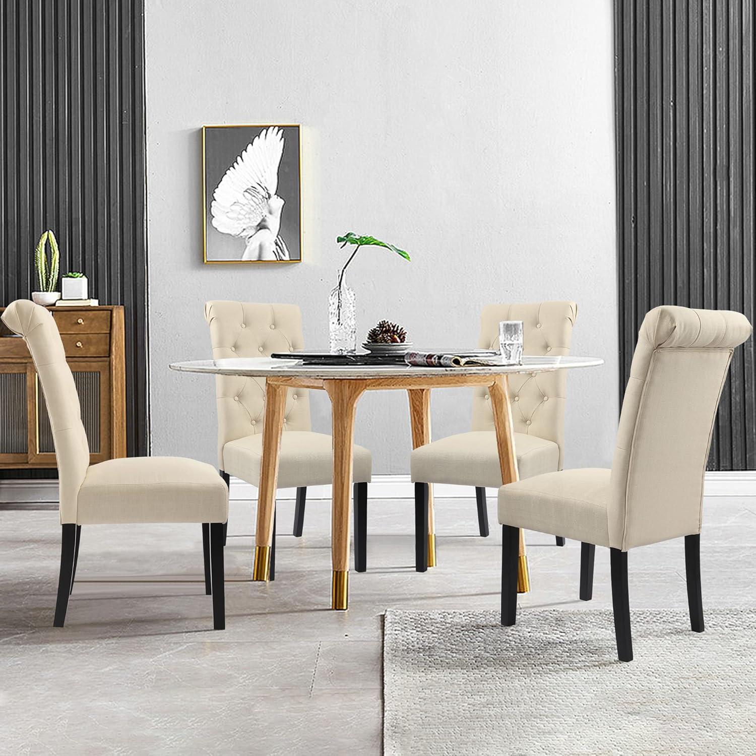 HMTtie Upholstered Dining Chairs Set of 2,Fabric Dining Room Chair with Wood Legs,Dinner Chair for Kitchen,Living Room,Beige