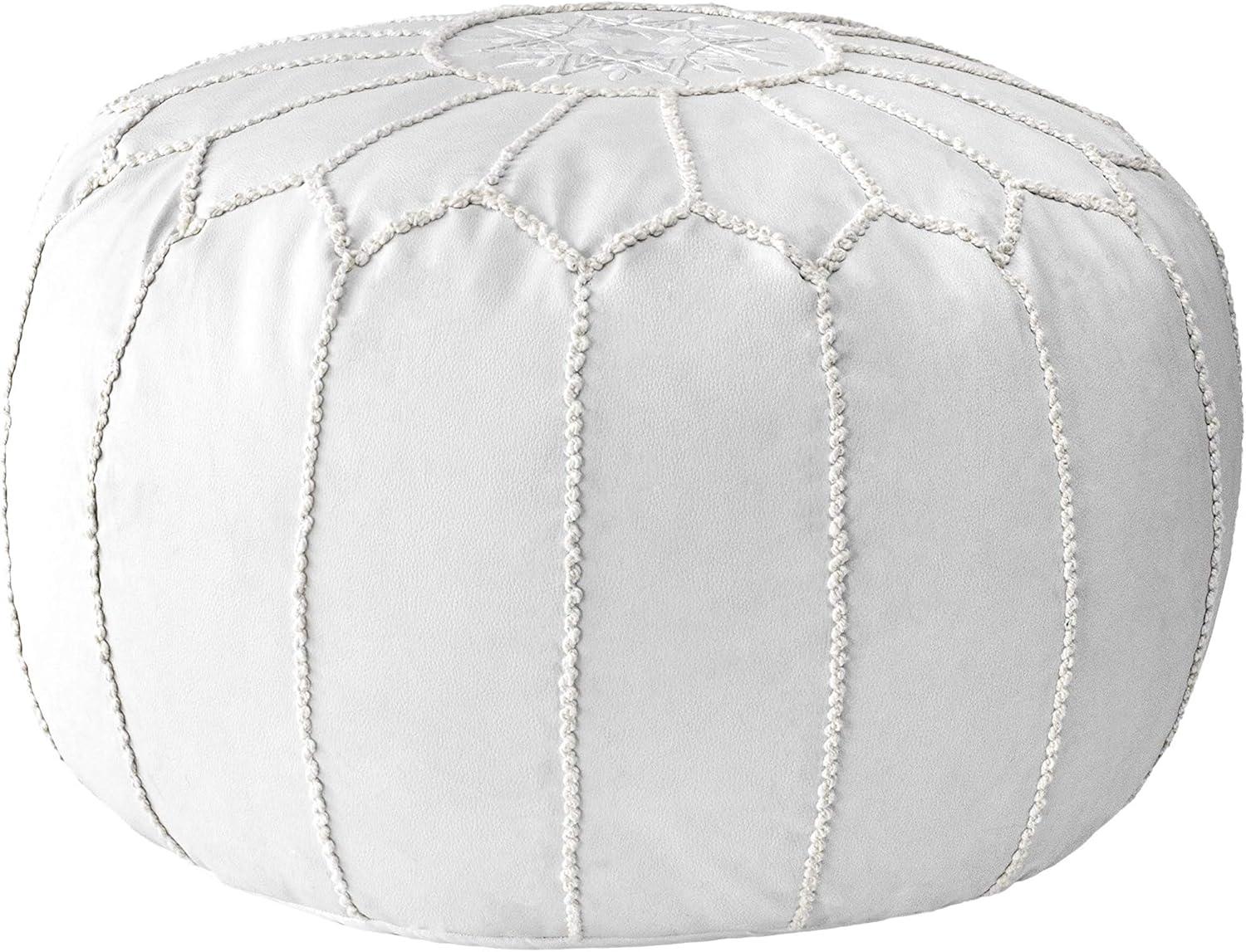 Classic Moroccan Round Faux Leather Pouf Ottoman