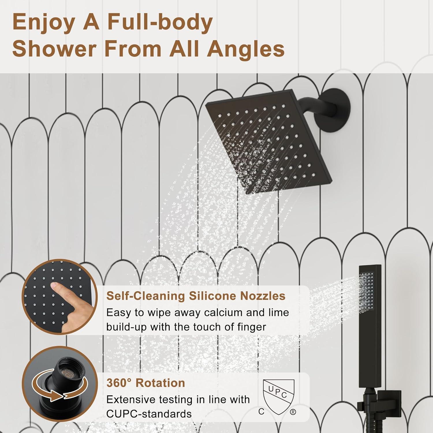 Rodeo 27.5-Inch LED&Music Rainfall Thermostatic Shower System with Slide Bar and 2-in-1 Handheld
