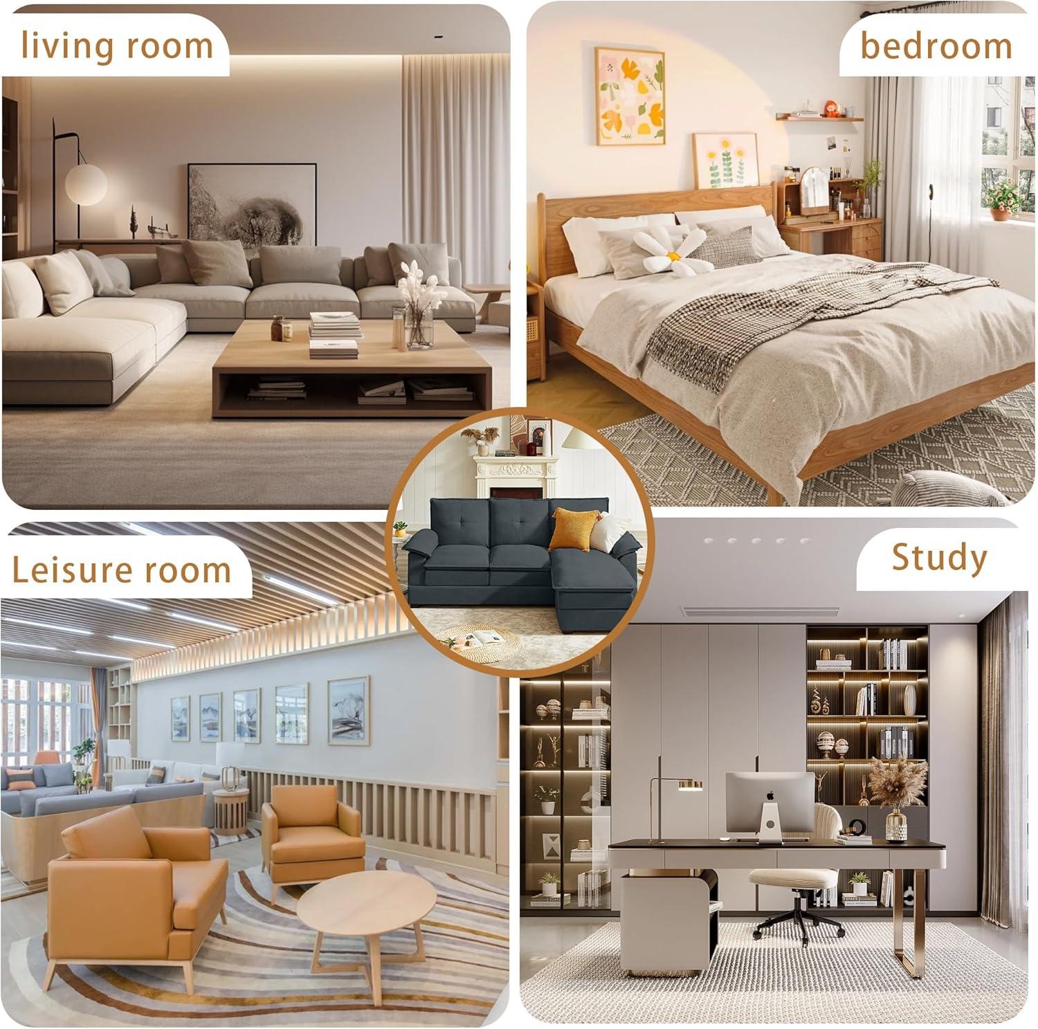 82" Convertible Sectional Sofa, L-Shaped Comfy Cloud Couch with Reversible Chaise and Padded Armrests, Modern Polyester 3 Seat Sofa Couches for Living Room (Green)