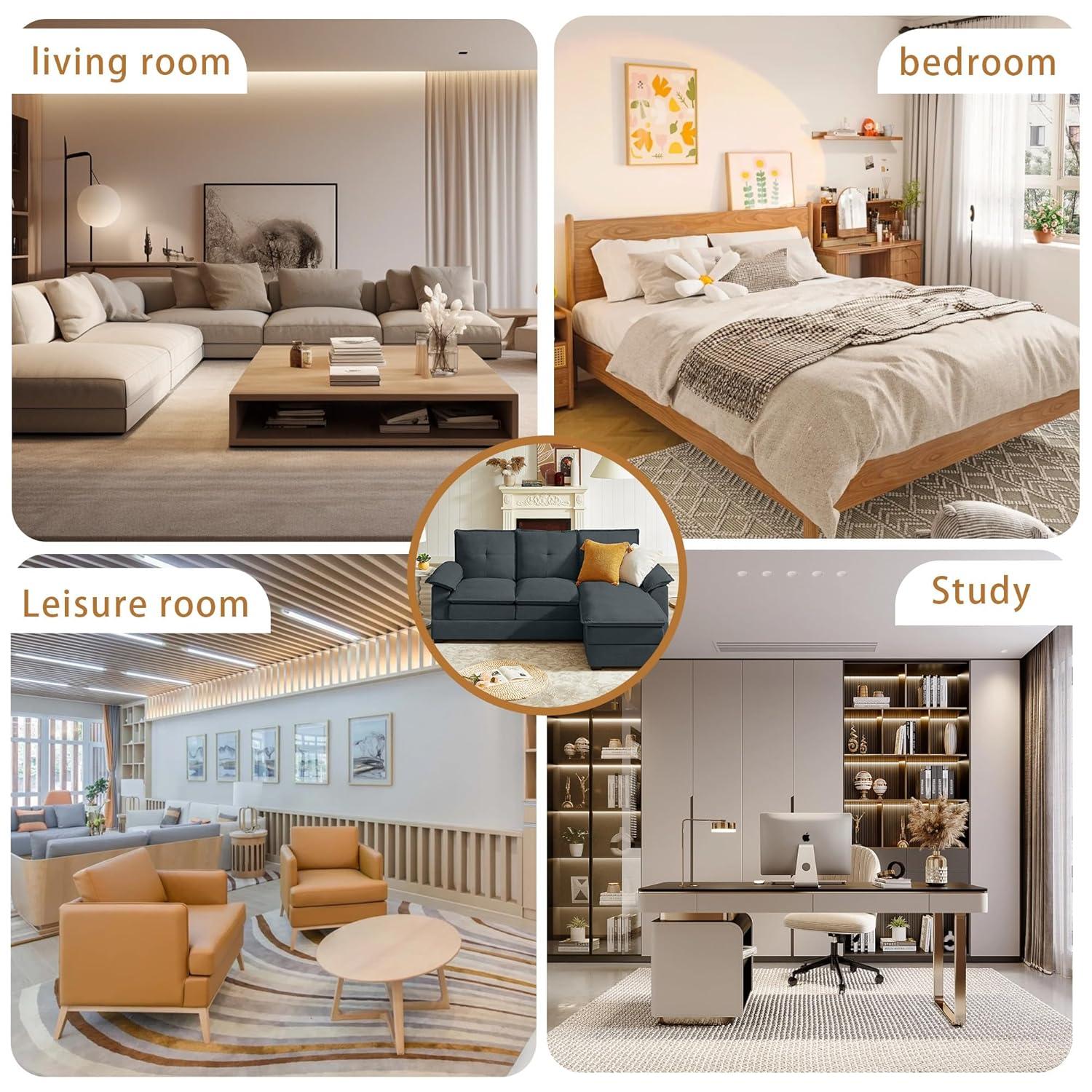 82" Convertible Sectional Sofa, L-Shaped Comfy Cloud Couch with Reversible Chaise and Padded Armrests, Modern Polyester 3 Seat Sofa Couches for Living Room (Green)