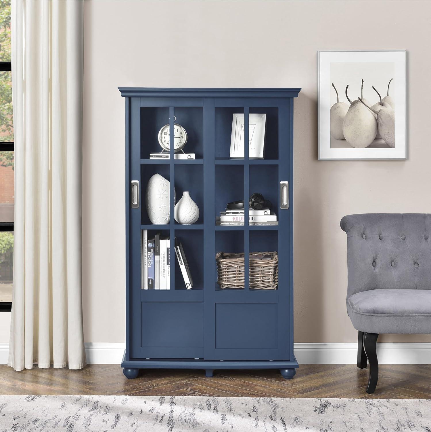 Ameriwood Home Aaron Lane Bookcase with Sliding Glass Doors, Blue