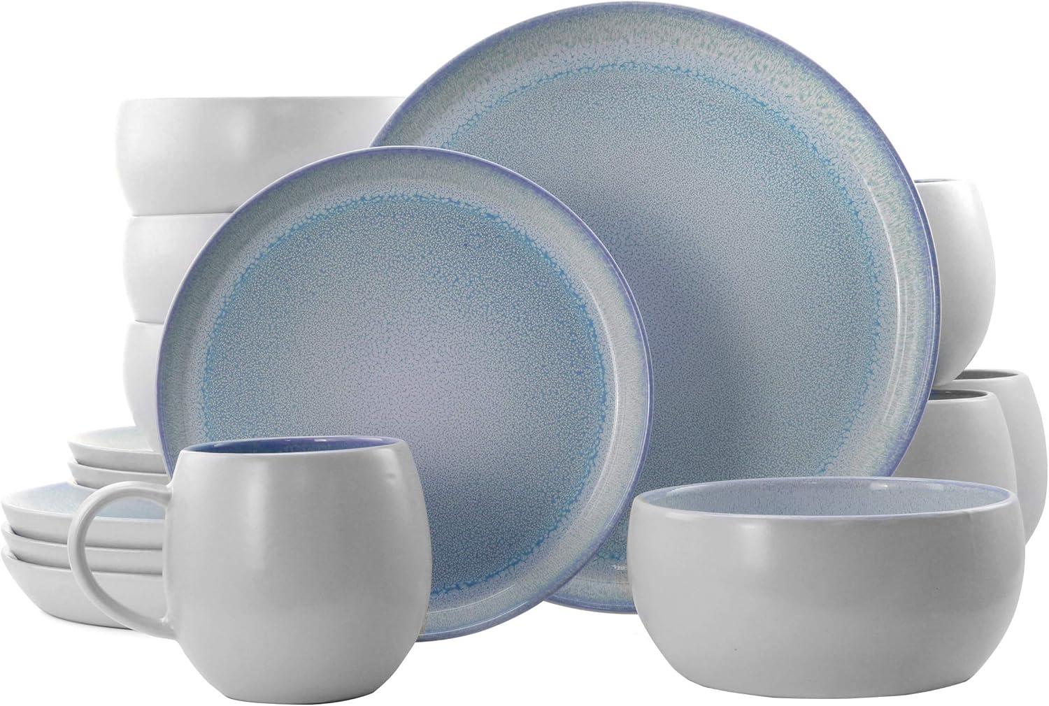 Elama Blue and White Ceramic 16-Piece Dinnerware Set