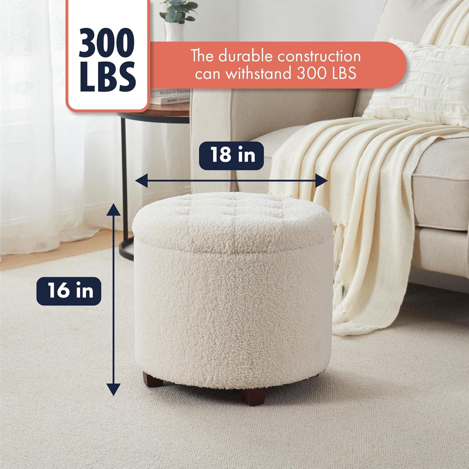 Ornavo Home Faux Leather Upholstered Round Tufted Storage Ottoman with Wooden Legs - Cognac