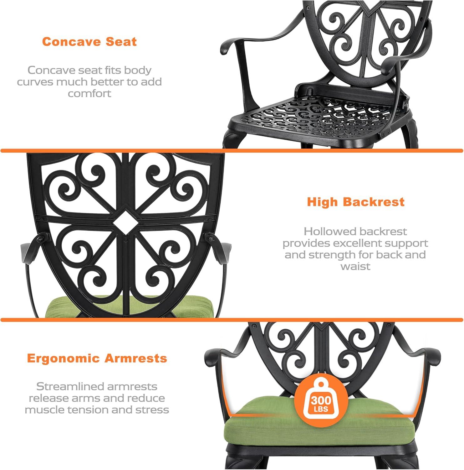 Nuu Garden  3-piece Black Cast Aluminum Patio Bistro Set vintage-inspired flower