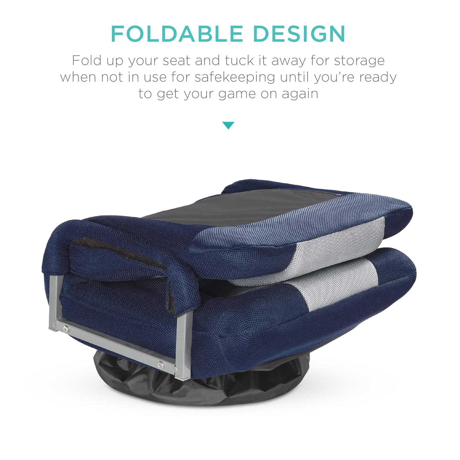 Best Choice Products 360-Degree Swivel Gaming Floor Chair w/ Armrest Handles, Foldable Adjustable Backrest - Blue/Gray
