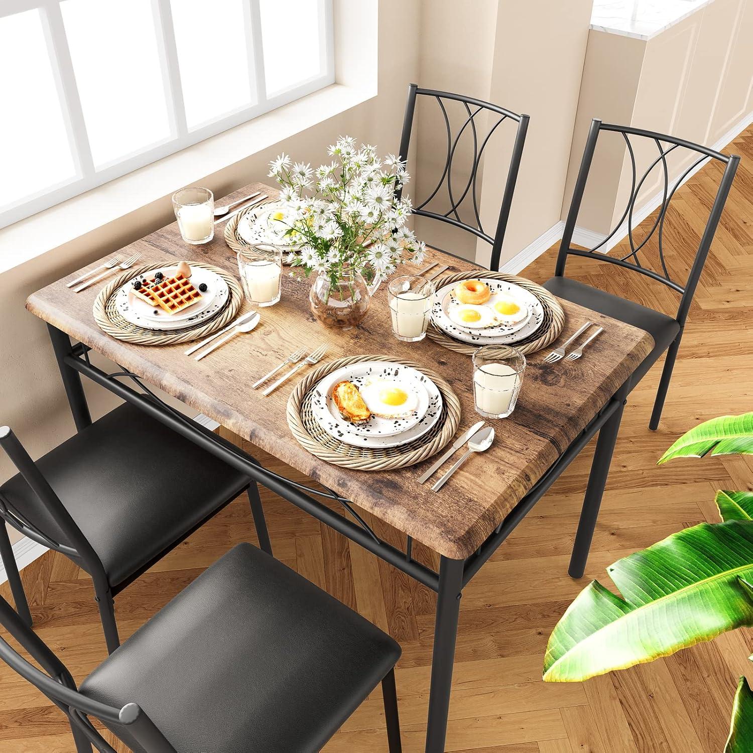 Rustic Brown Metal and Wood Dining Table Set for 4