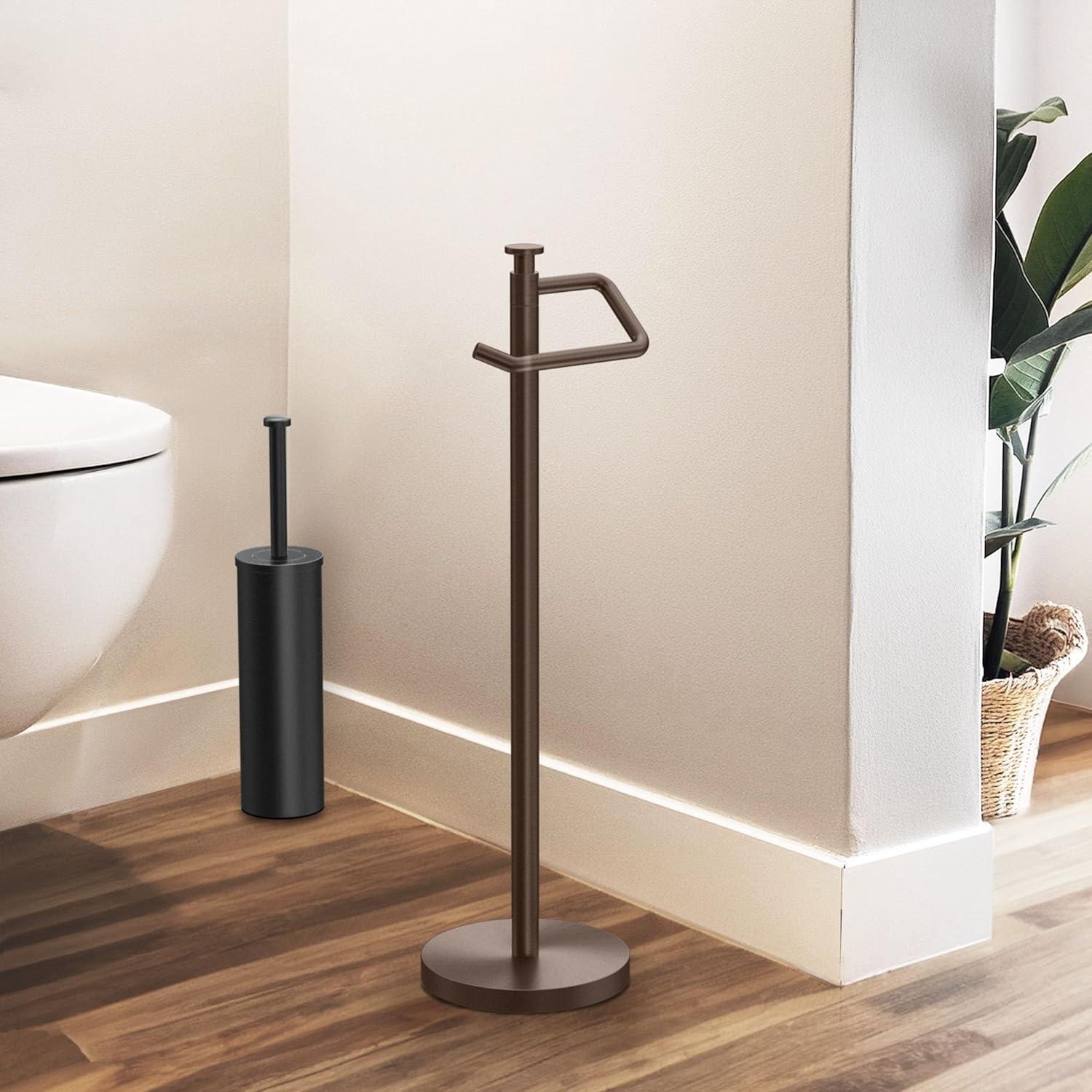 Free Standing Toilet Paper Holder with Weighted and Padded Base | 23.68"H Toilet Paper Roll Holder Stand for Bathroom