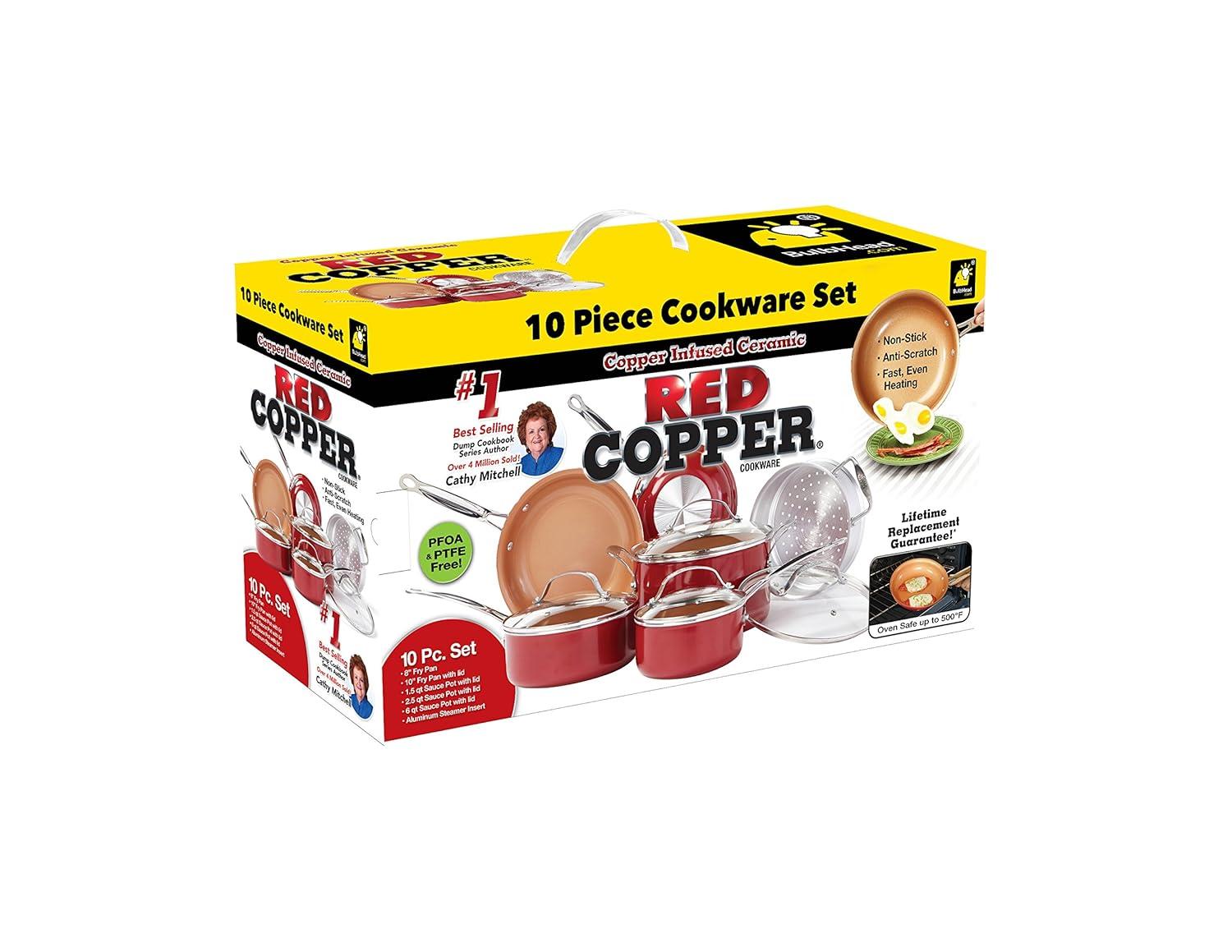 Red Copper As Seen On TV Ceramic Copper Cookware Set Red