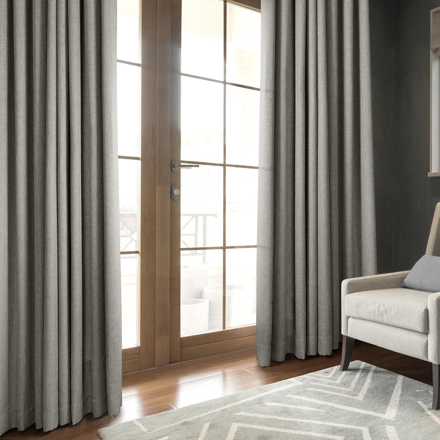 Taupe Grey Room-Darkening Faux Linen Curtain Panel 84"